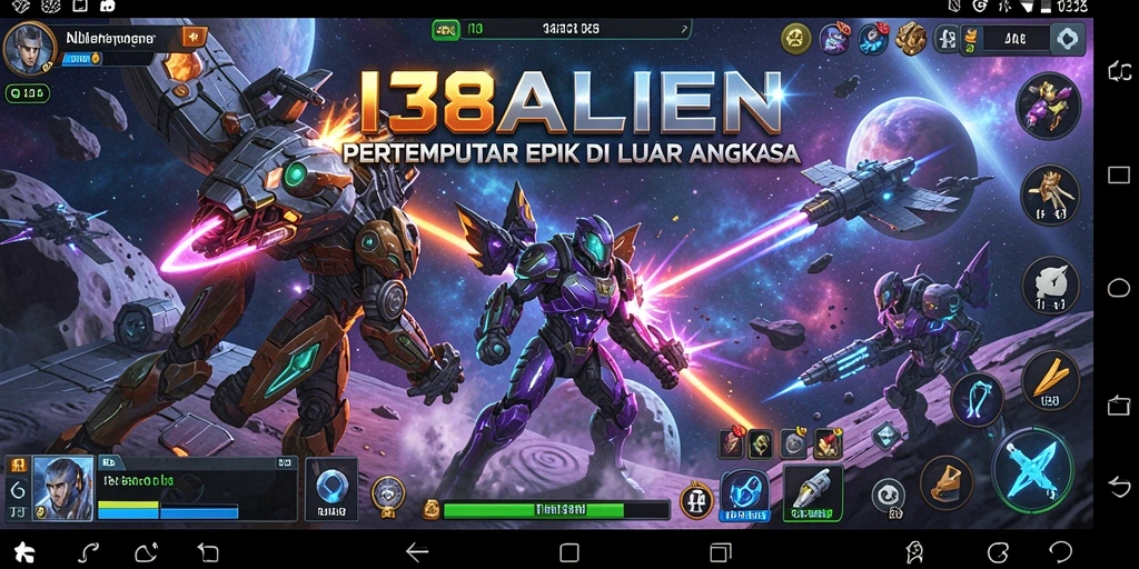 Screenshot gameplay menampilkan aksi pertempuran luar angkasa yang intens.