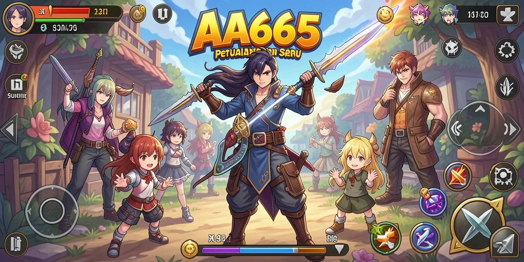 Screenshot gameplay AA666 dengan karakter Anime yang beraksi.