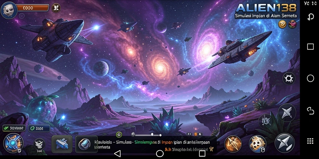 Screenshot menunjukkan pemain menjelajahi planet dengan grafis memukau.