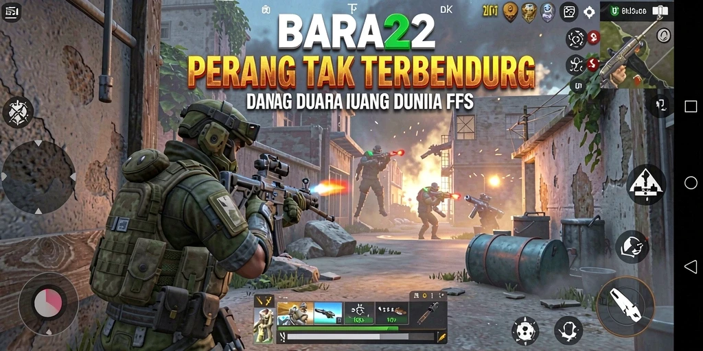 Tangkapan layar menunjukkan aksi intens di medan perang BARA22.
