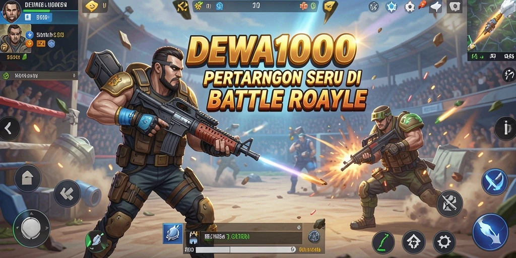 Tangkapan layar DEWA1000 menunjukkan aksi intens dalam permainan Battle Royale.