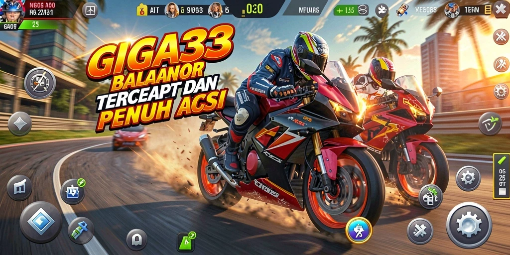 Screenshot GIGA33 menampilkan balapan motor yang seru dan menegangkan.