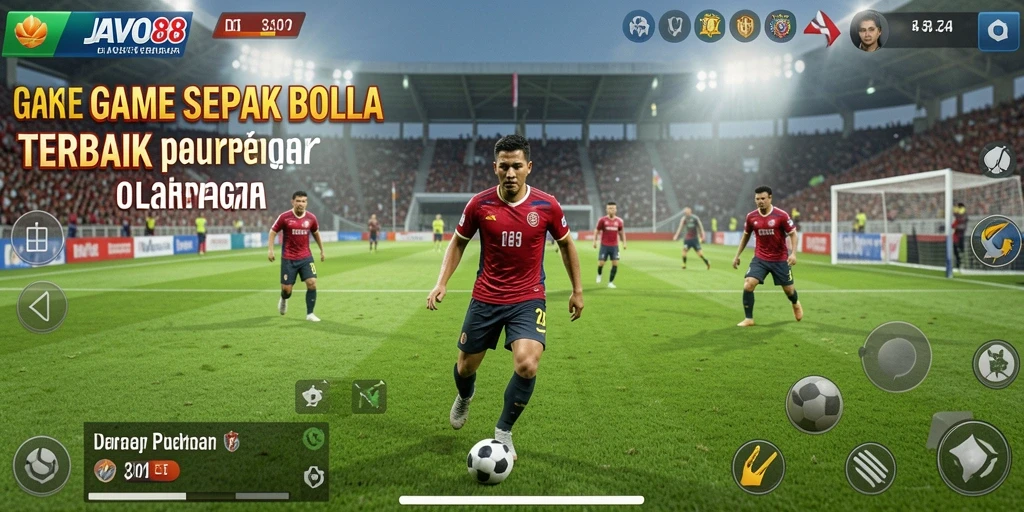 Tampilan gameplay seru pada JAVO88 yang menampilkan aksi sepak bola nyata.