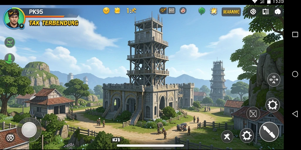 Tampilan gameplay aksi menara pertahanan yang mendebarkan.
