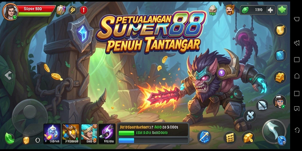 Screenshot utama SUPER88 menampilkan aksi gameplay petualangan yang mendebarkan.