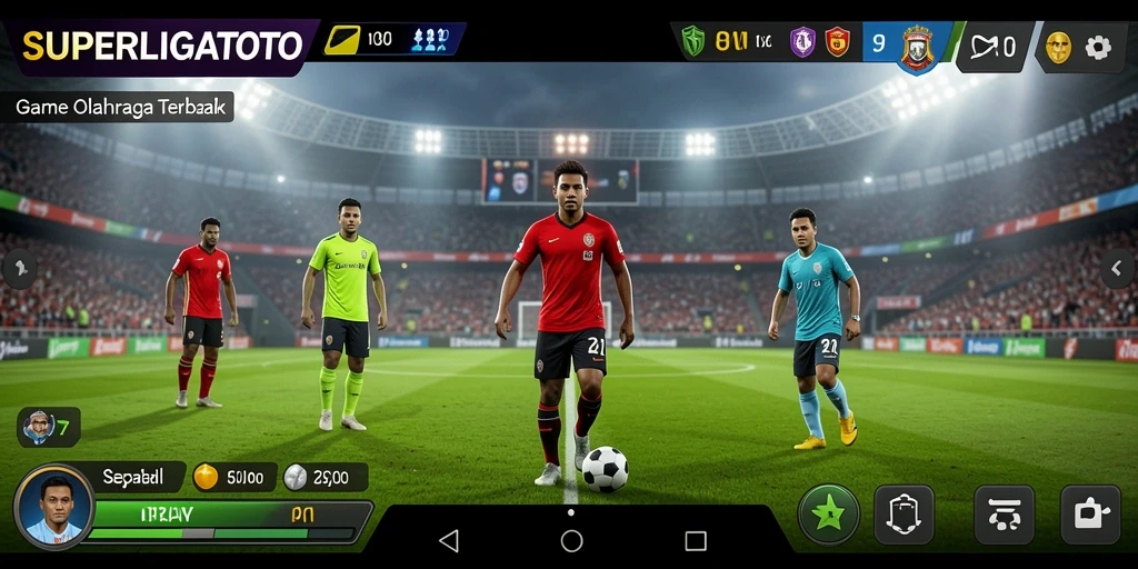 Screenshot SUPERLIGATOTO menampilkan aksi seru dalam permainan sepak bola.